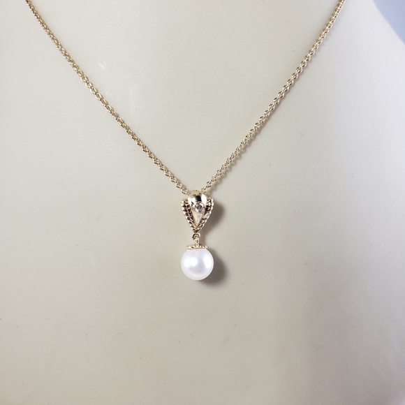 Vintage 14 Karat Yellow Gold Pearl and Diamond Pendant Necklace #13559 - Picture 7 of 7